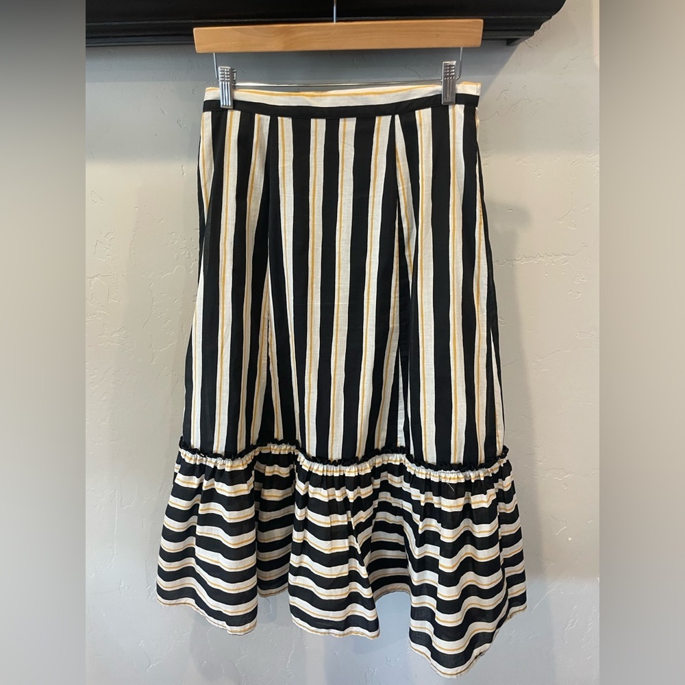 Who What Wear Black/White/yellow 100% cotton Striped midi skirt SZ8 - Picture 4 of 8